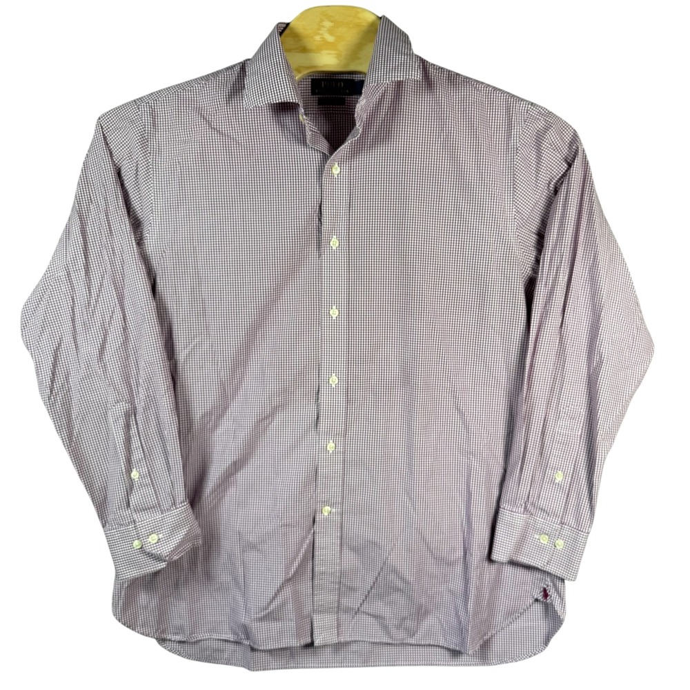 Polo Ralph Lauren Button Down Shirt Easy Care‎ Mens 17 34/35 Purple Gingham Pony